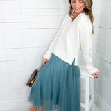 Ivy Dark Mint Tulle Midi Skirt 
