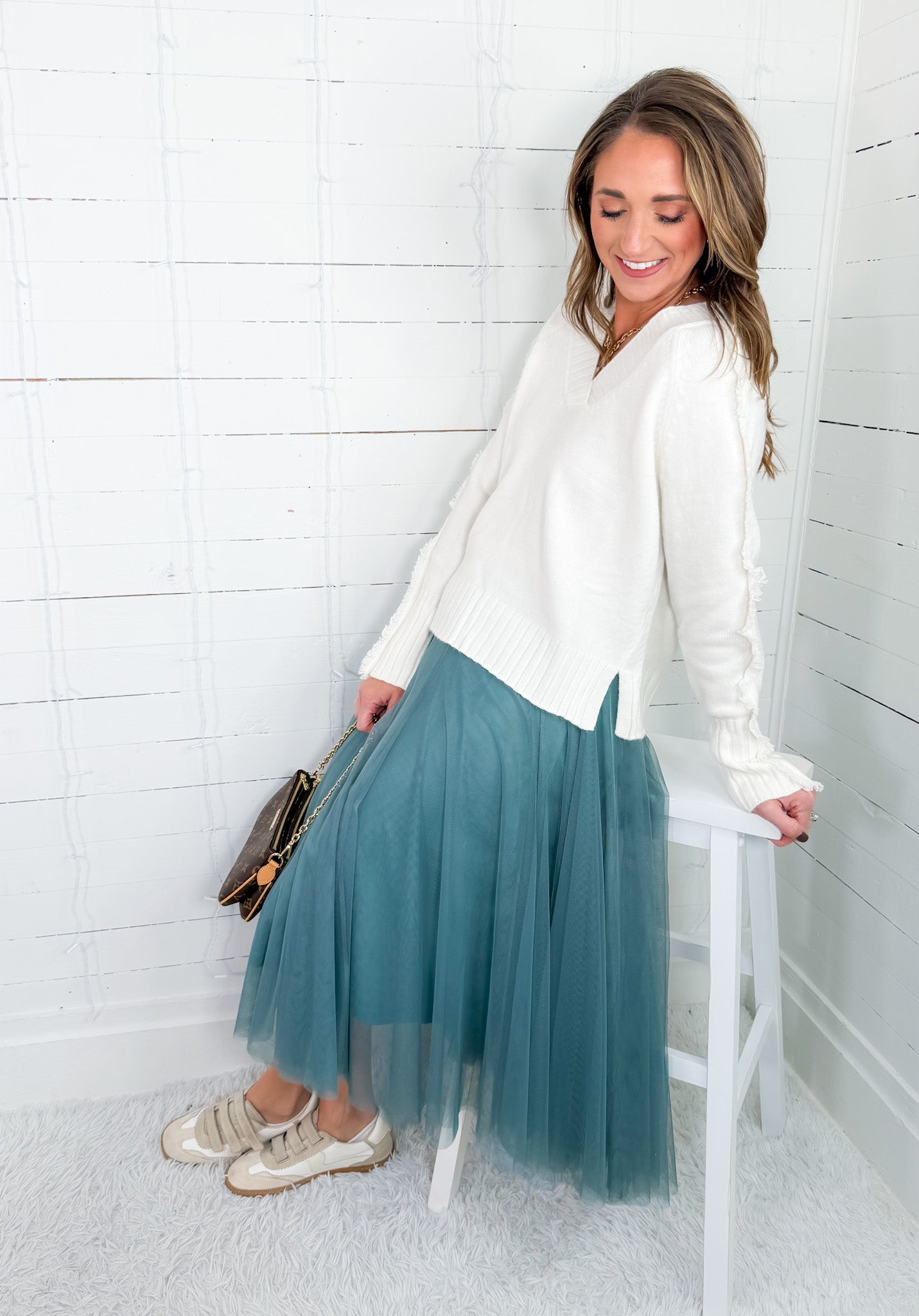 Ivy Dark Mint Tulle Midi Skirt 