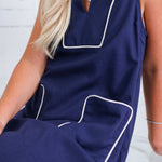 Jackie Navy + Oatmeal Piping Shift Dress Entro