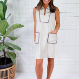 Jackie Oatmeal + Navy Piping Shift Dress Entro