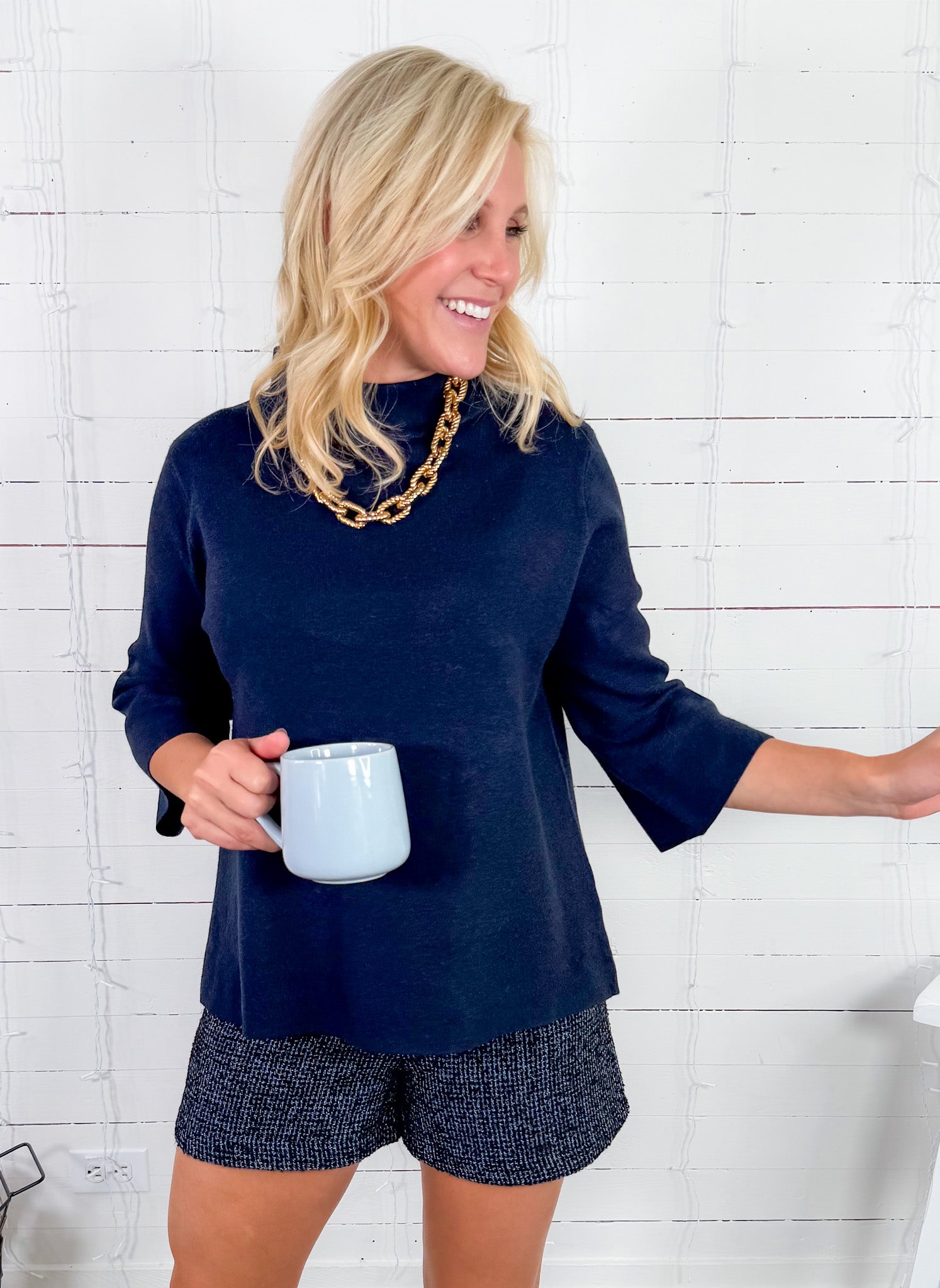 Jacquelyn Navy Mock Neck Sweater Fate