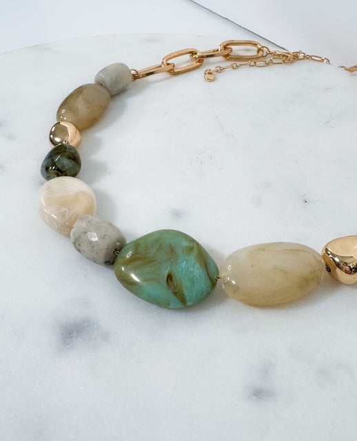 Jade + Gold Stone Bead Necklace