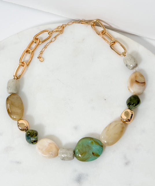 Jade + Gold Stone Bead Necklace