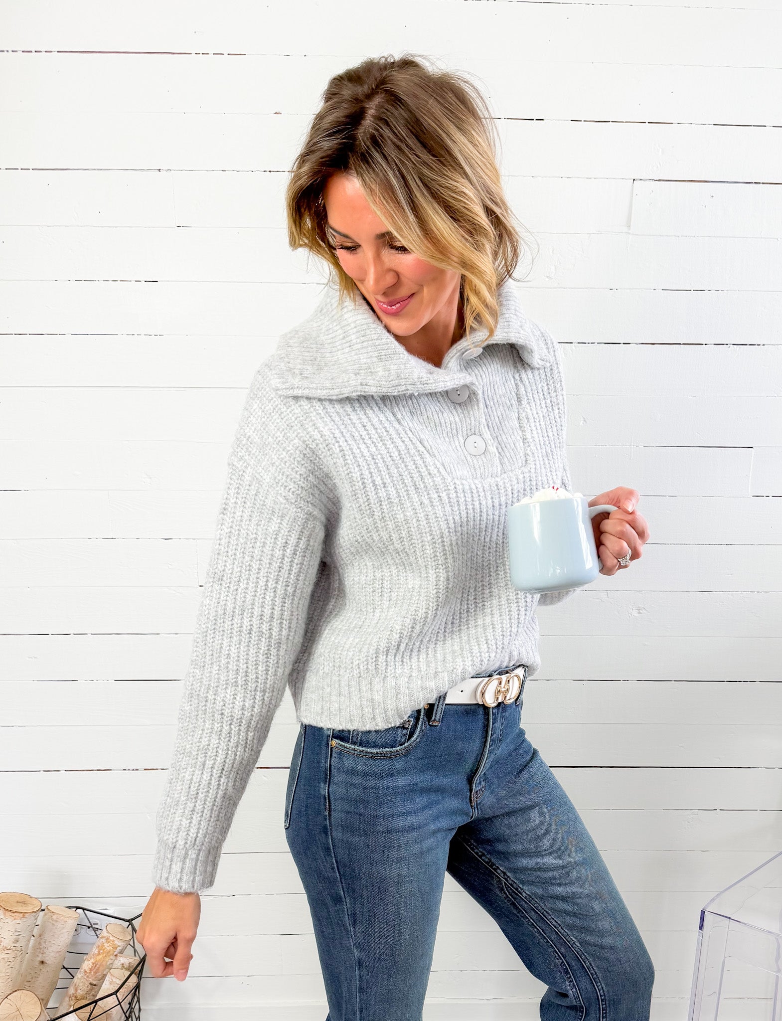 James Light Ash Grey Collar Sweater Molly Bracken