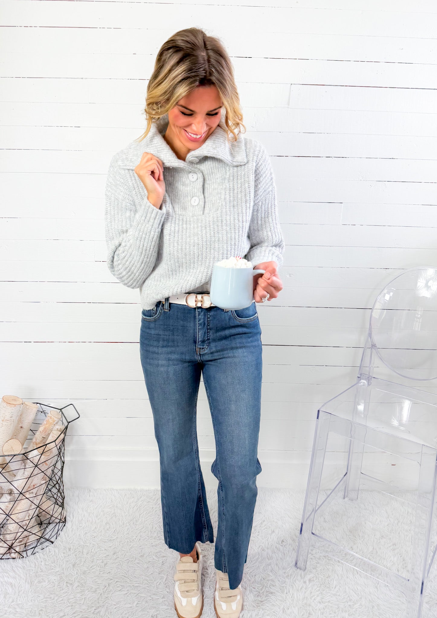 James Light Ash Grey Collar Sweater Molly Bracken