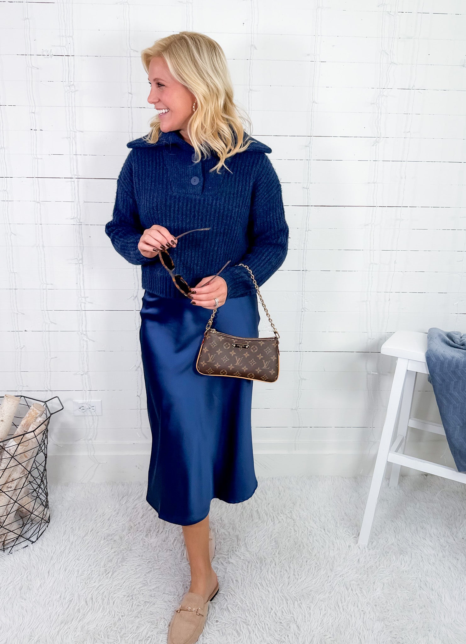 James Midnight Blue Collar Sweater Molly Bracken