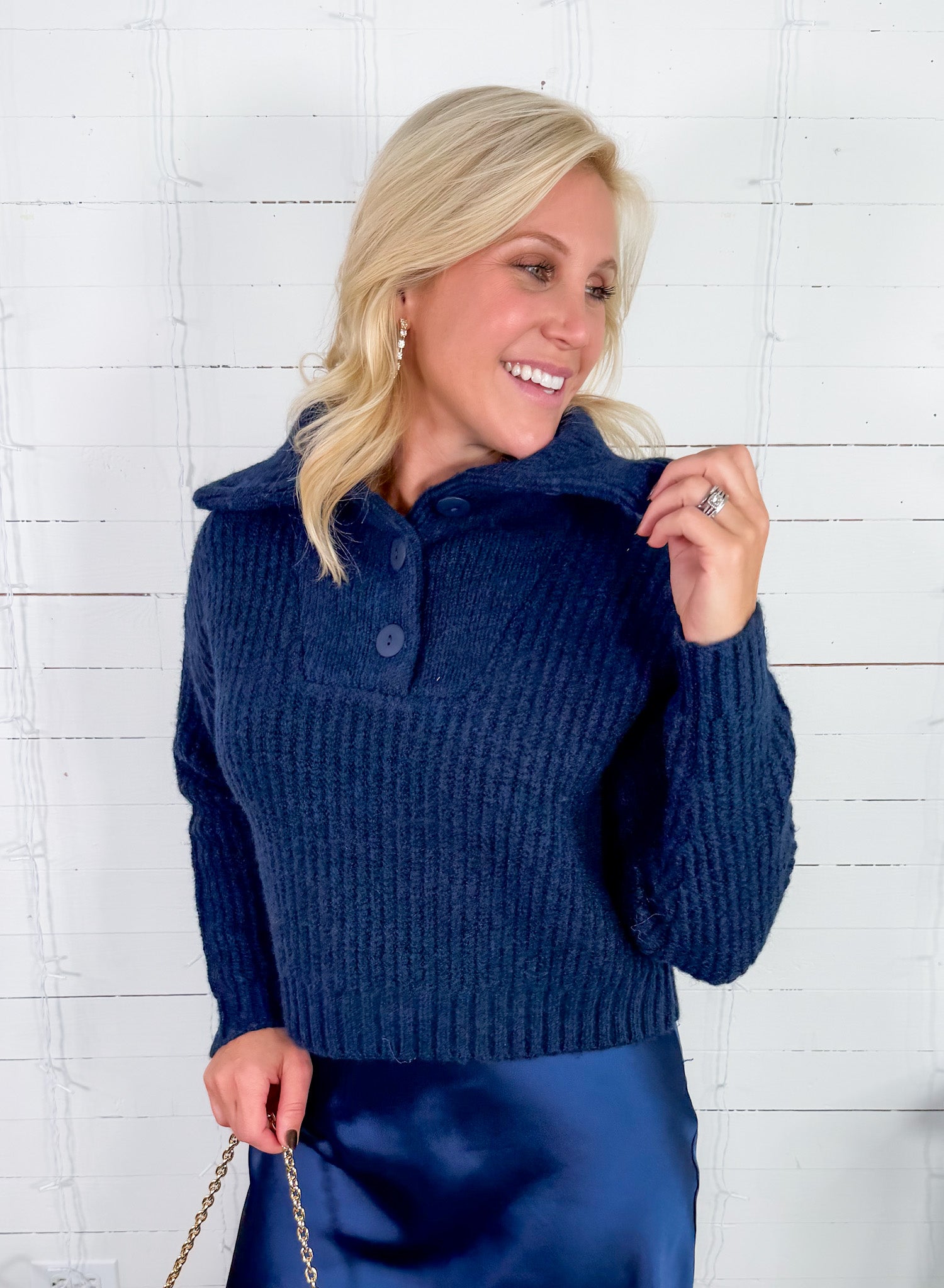 James Midnight Blue Collar Sweater Molly Bracken