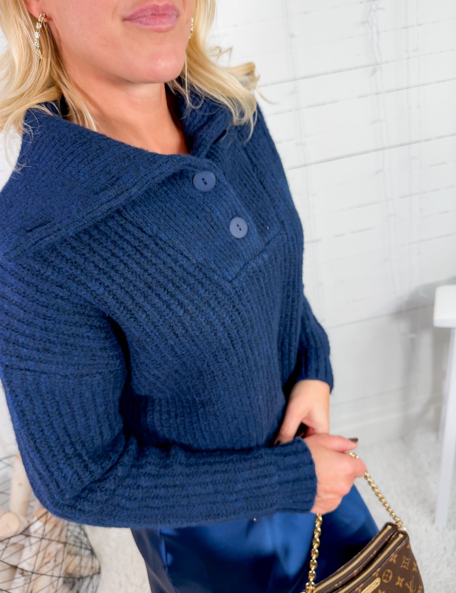 James Midnight Blue Collar Sweater Molly Bracken