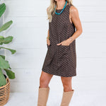 Janell Espresso Dotted Mini Dress Mustard Seed