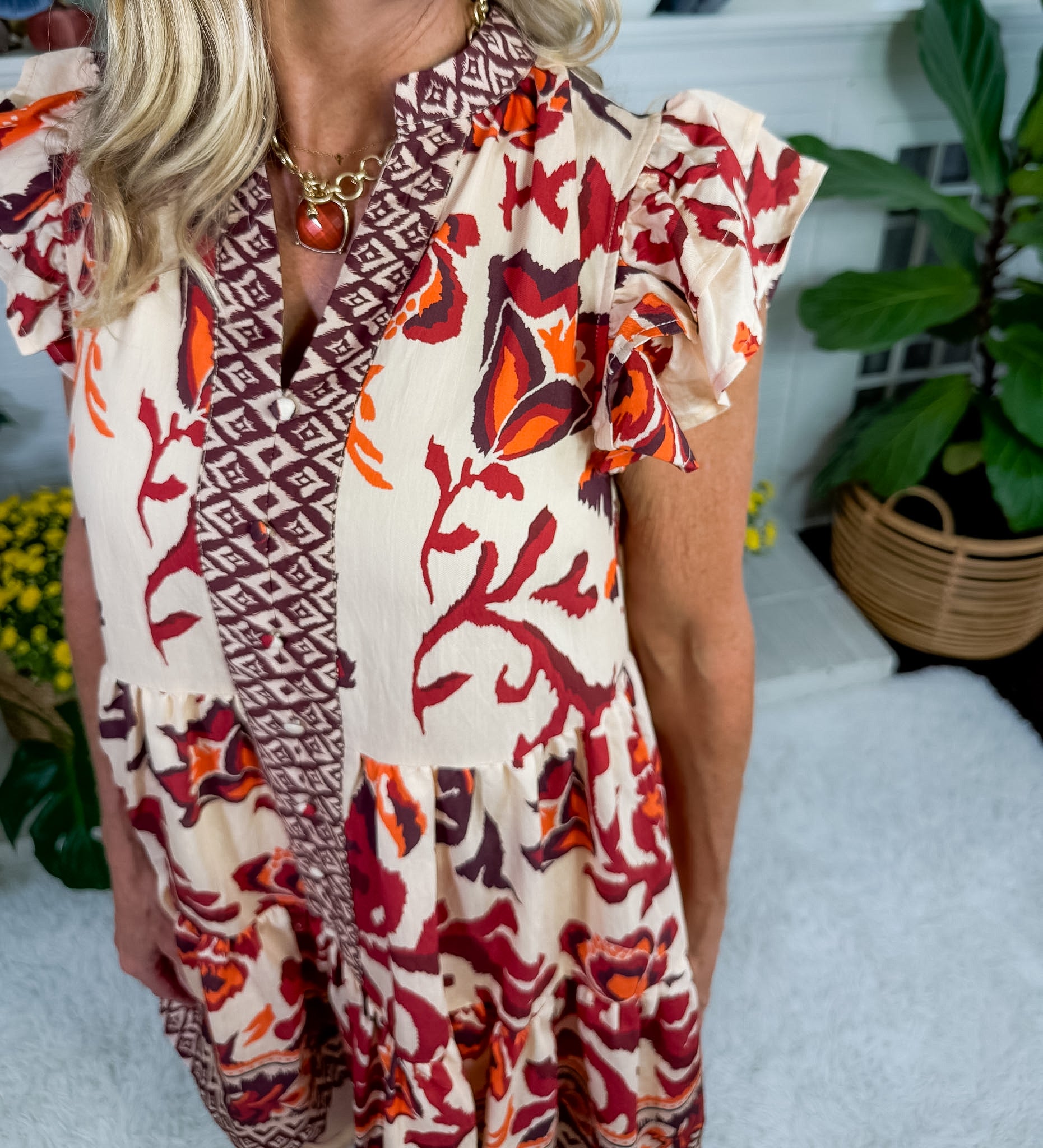 Janie Fall Contrast Floral Mini Dress Pinch 