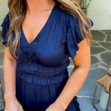 Jasmine Deep Navy Tiered Midi Dress Pinch