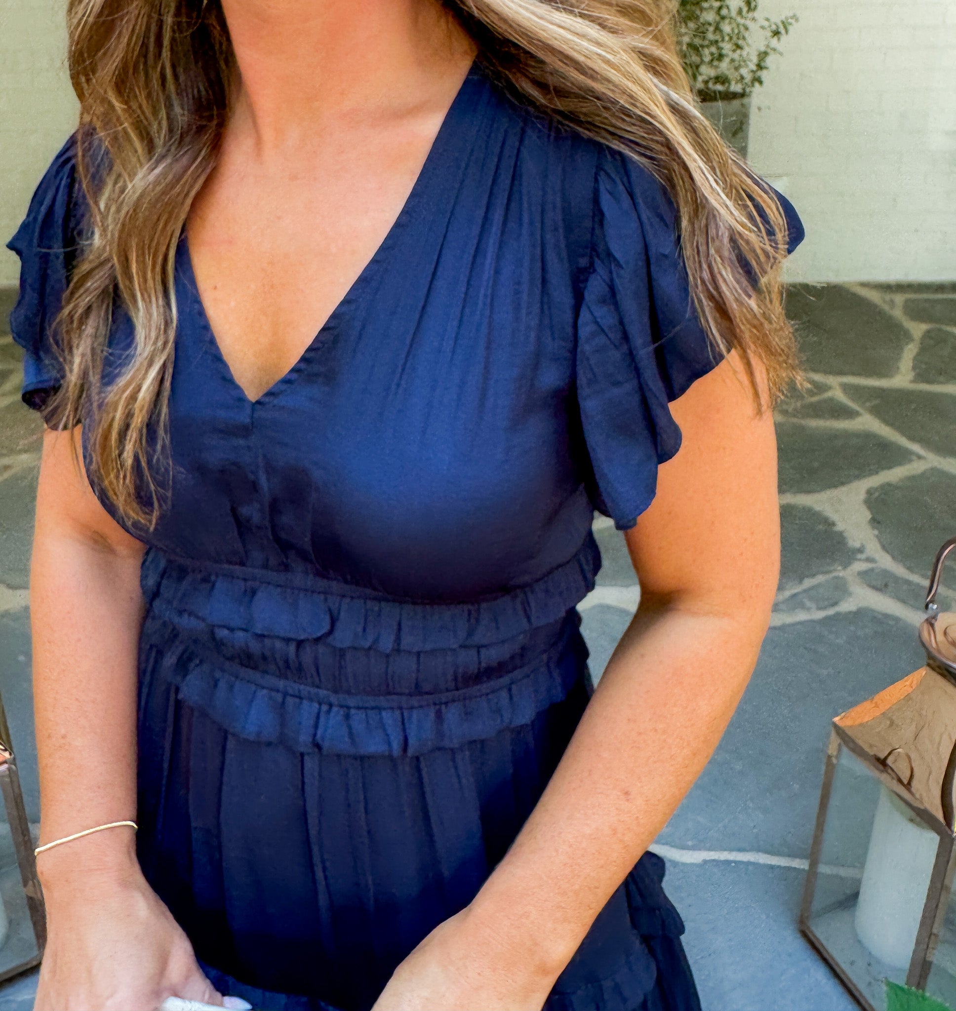 Jasmine Deep Navy Tiered Midi Dress Pinch