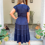 Jasmine Deep Navy Tiered Midi Dress Pinch