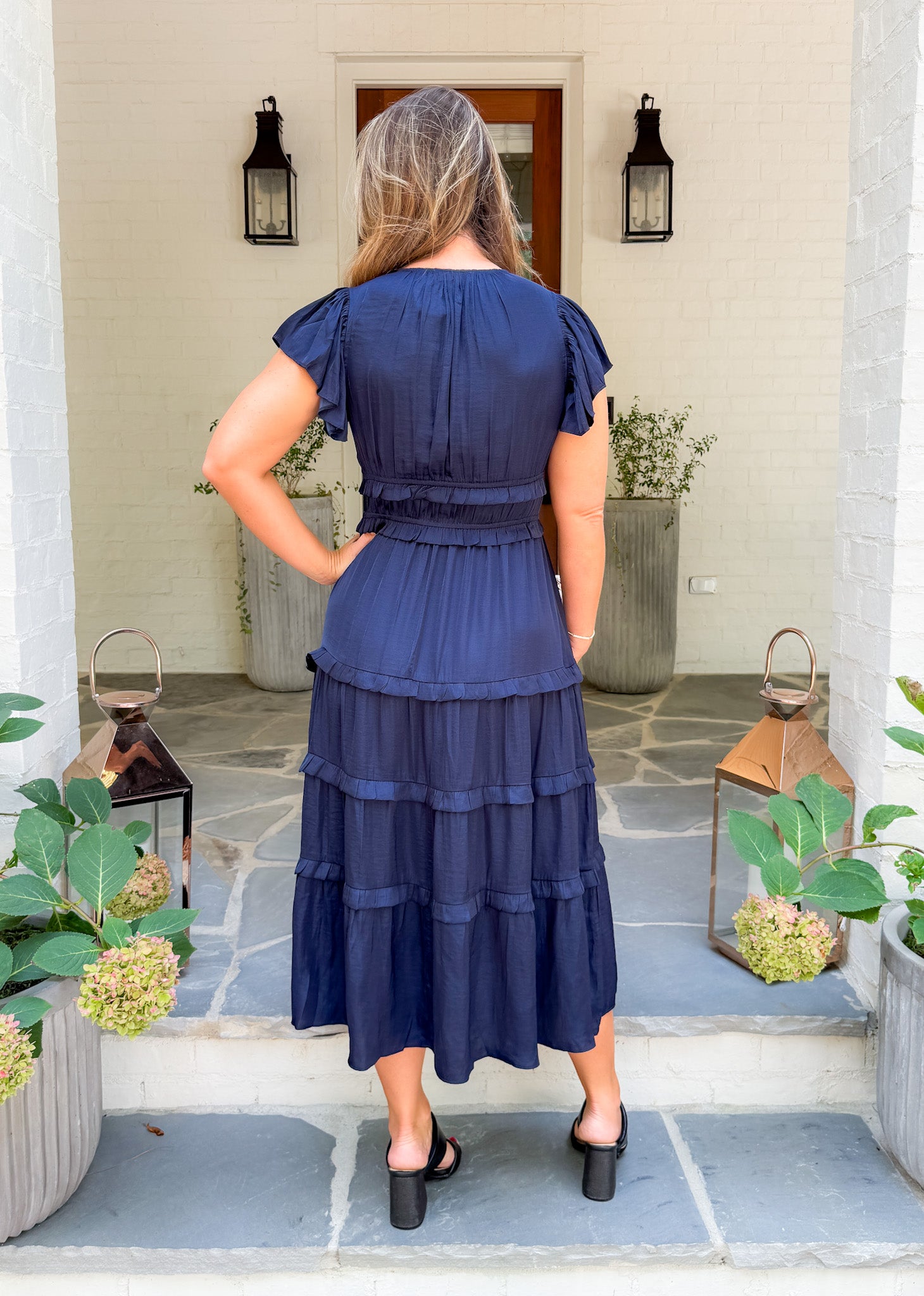 Jasmine Deep Navy Tiered Midi Dress Pinch