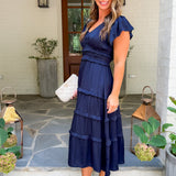 Jasmine Deep Navy Tiered Midi Dress Pinch