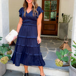 Jasmine Deep Navy Tiered Midi Dress Pinch