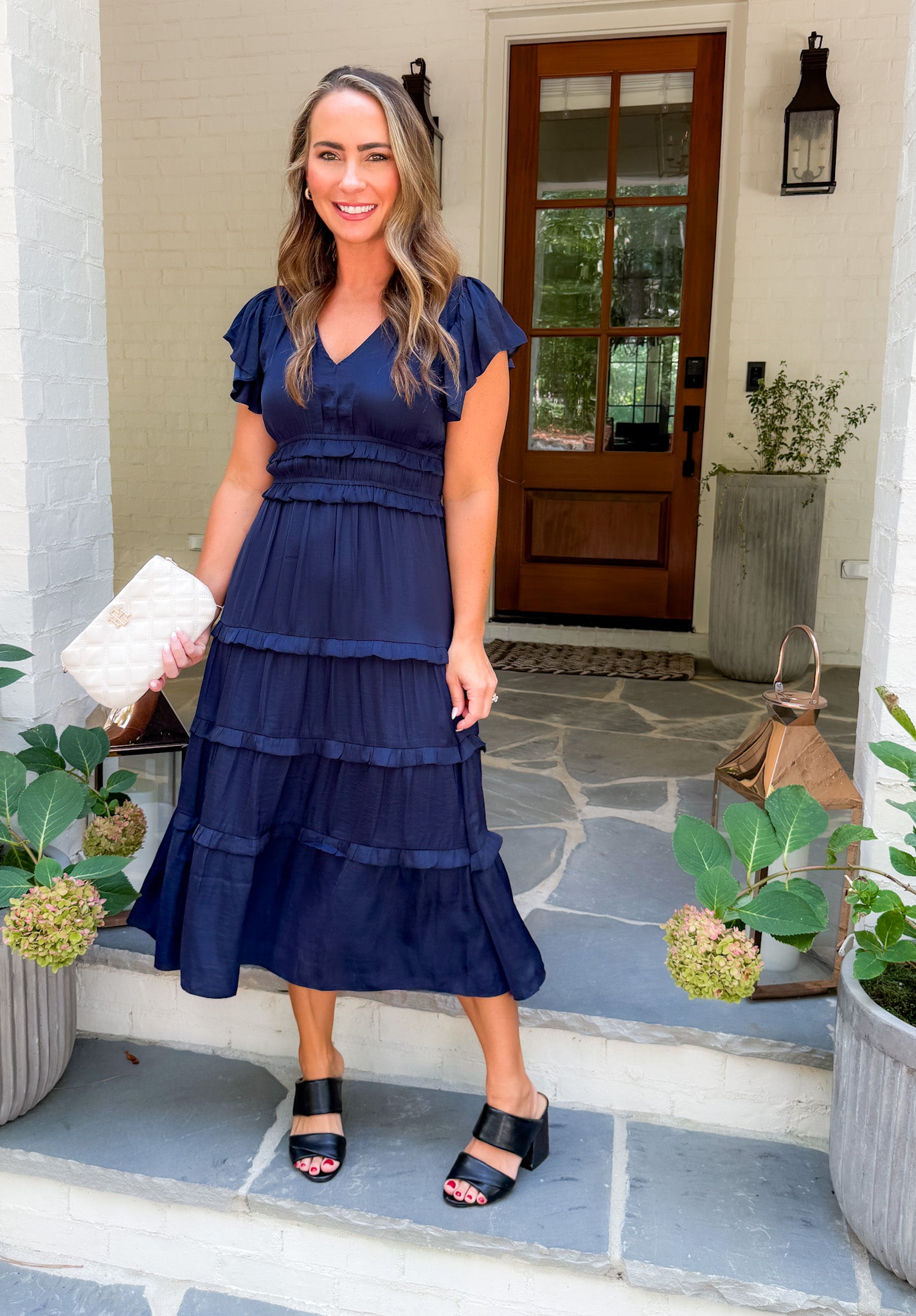 Jasmine Deep Navy Tiered Midi Dress Pinch