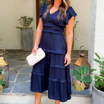 Jasmine Deep Navy Tiered Midi Dress Pinch