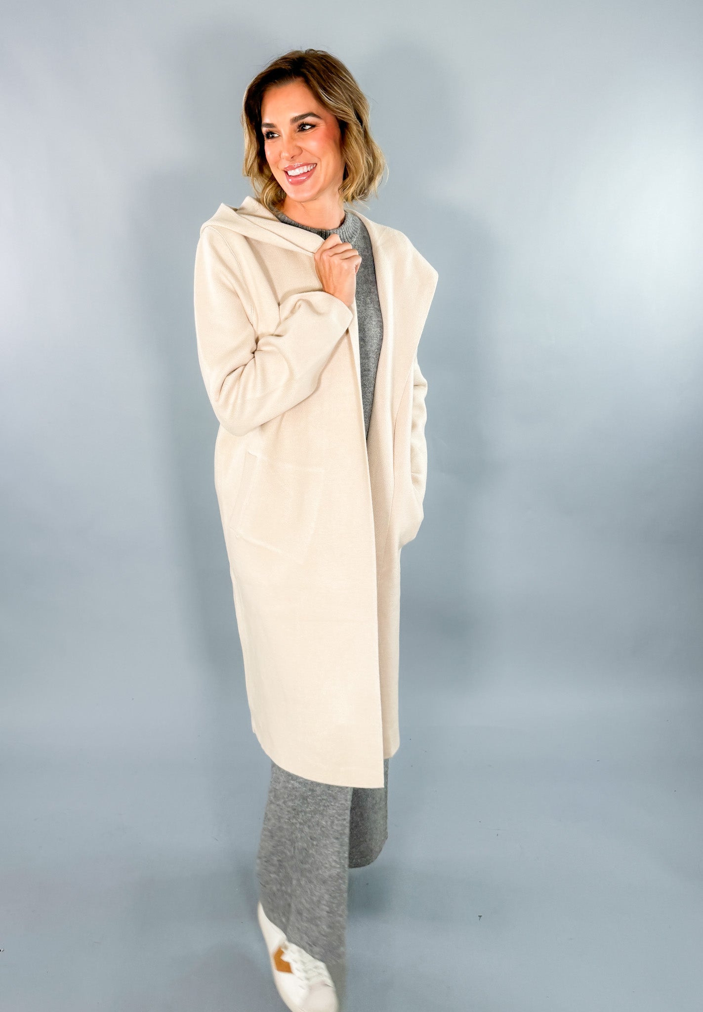 Jefferson Oatmeal Hooded Cardigan Coat Karlie