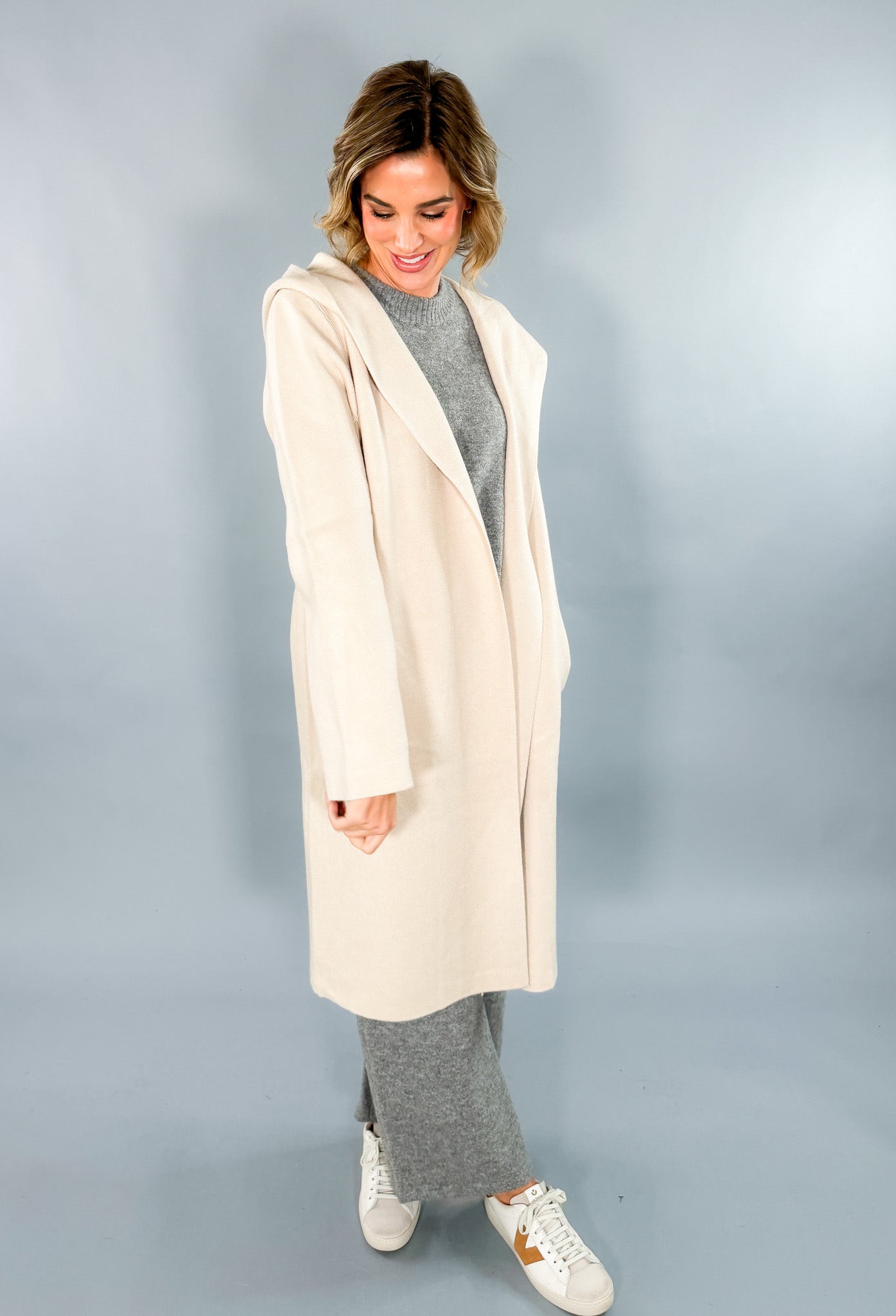 Jefferson Oatmeal Hooded Cardigan Coat Karlie