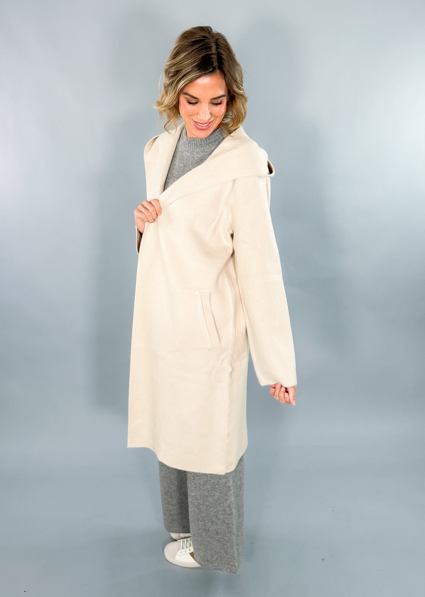 Jefferson Oatmeal Hooded Cardigan Coat Karlie