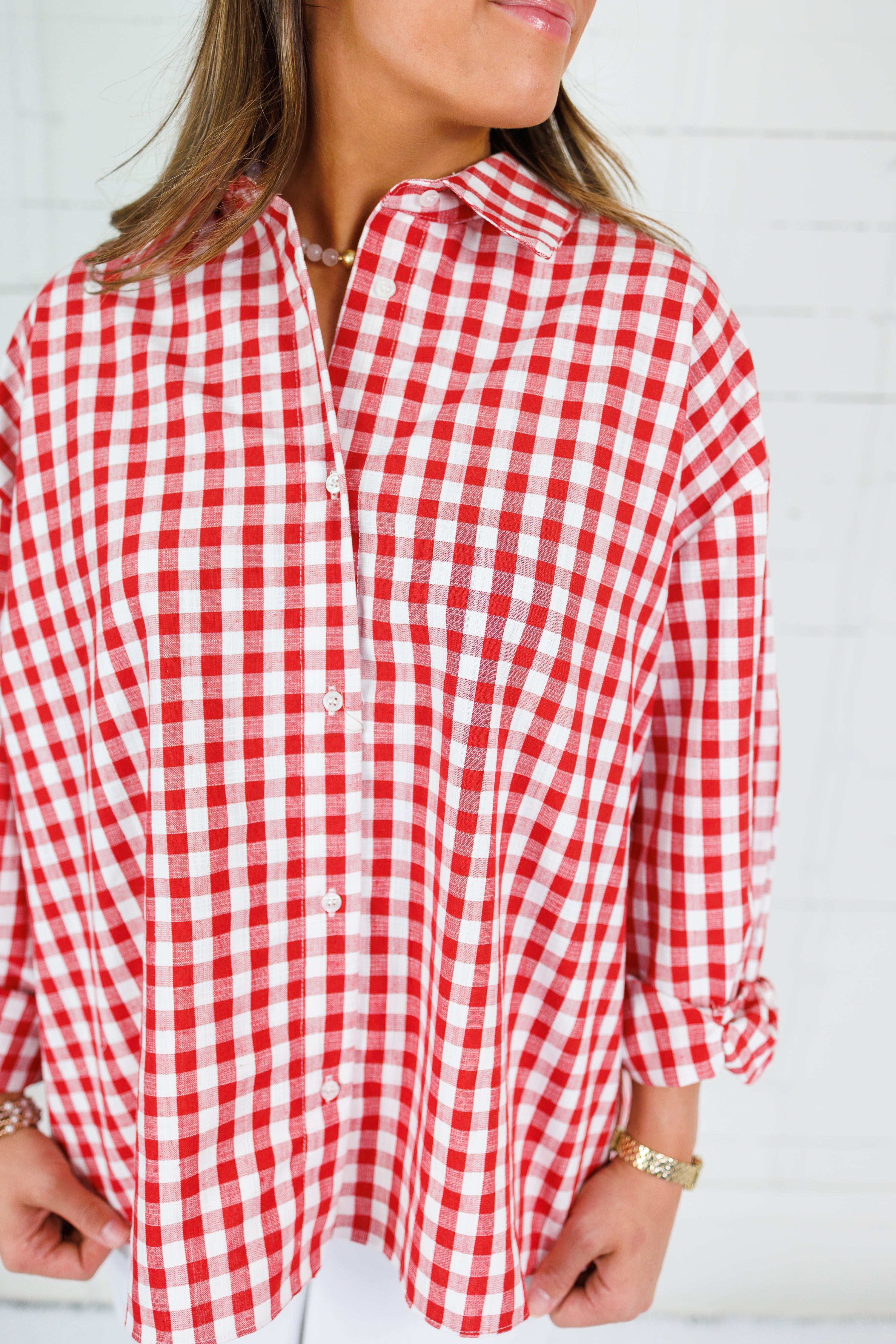Jefferson Red Gingham Linen Top