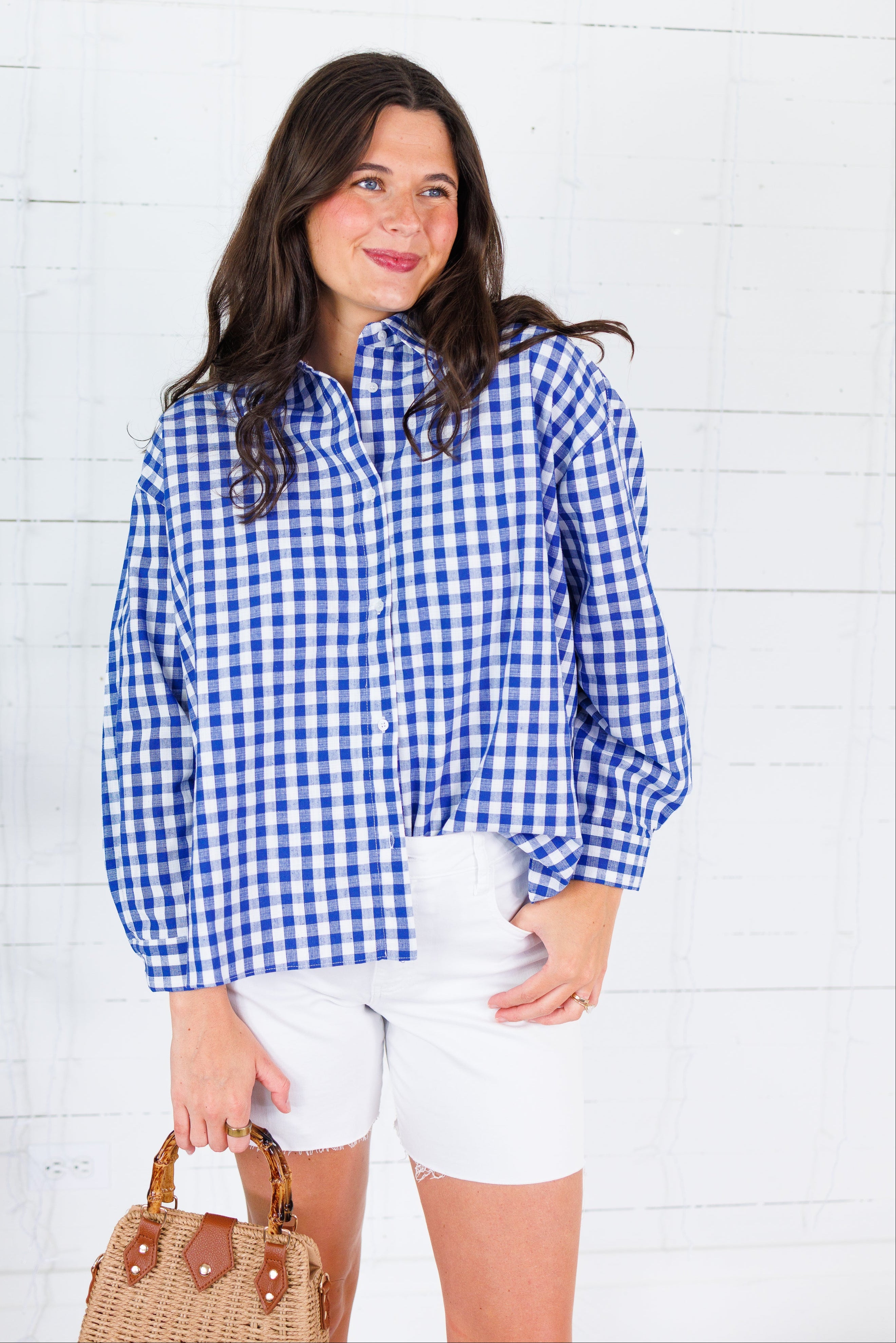 Jefferson Royal Gingham Linen Top