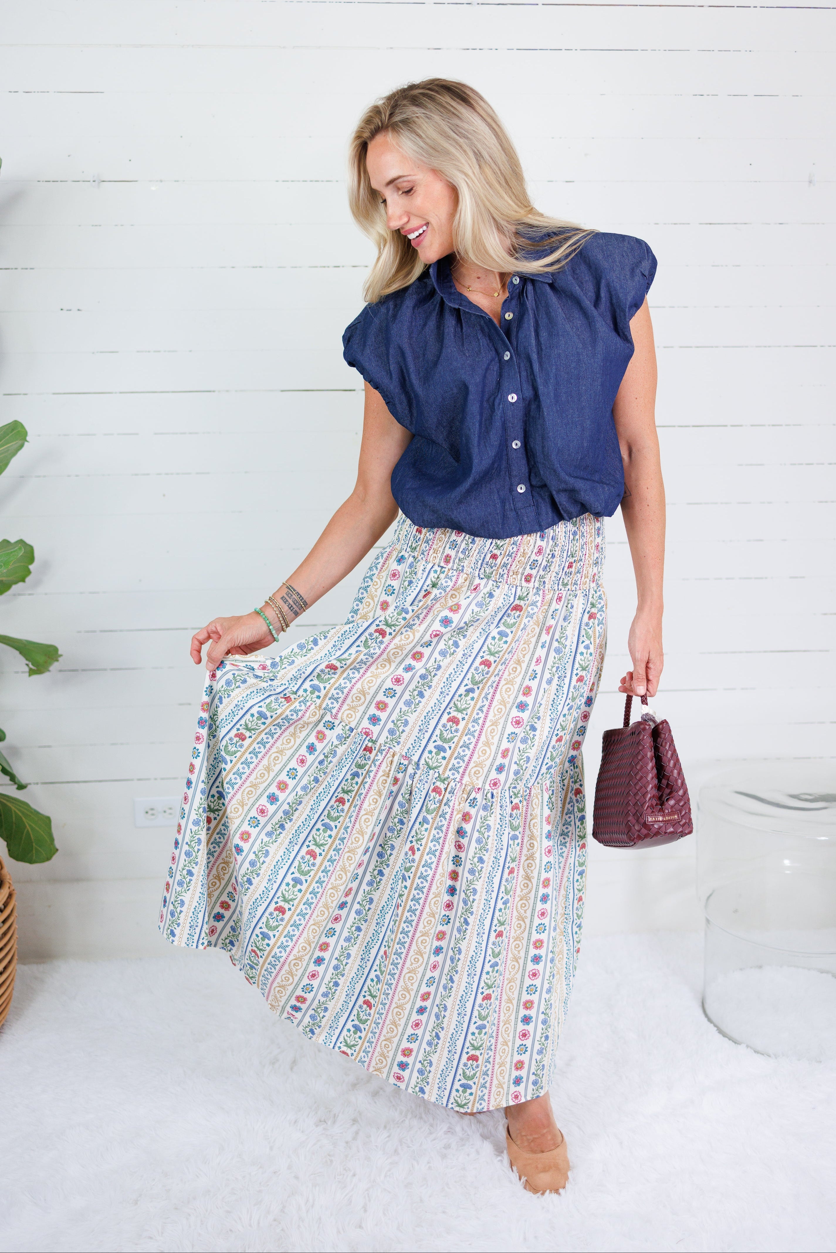Jefferson Dark Denim Bubble Hem Top THML