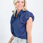 Jefferson Dark Denim Bubble Hem Top THML