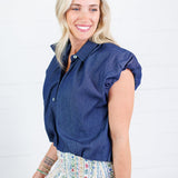 Jefferson Dark Denim Bubble Hem Top THML