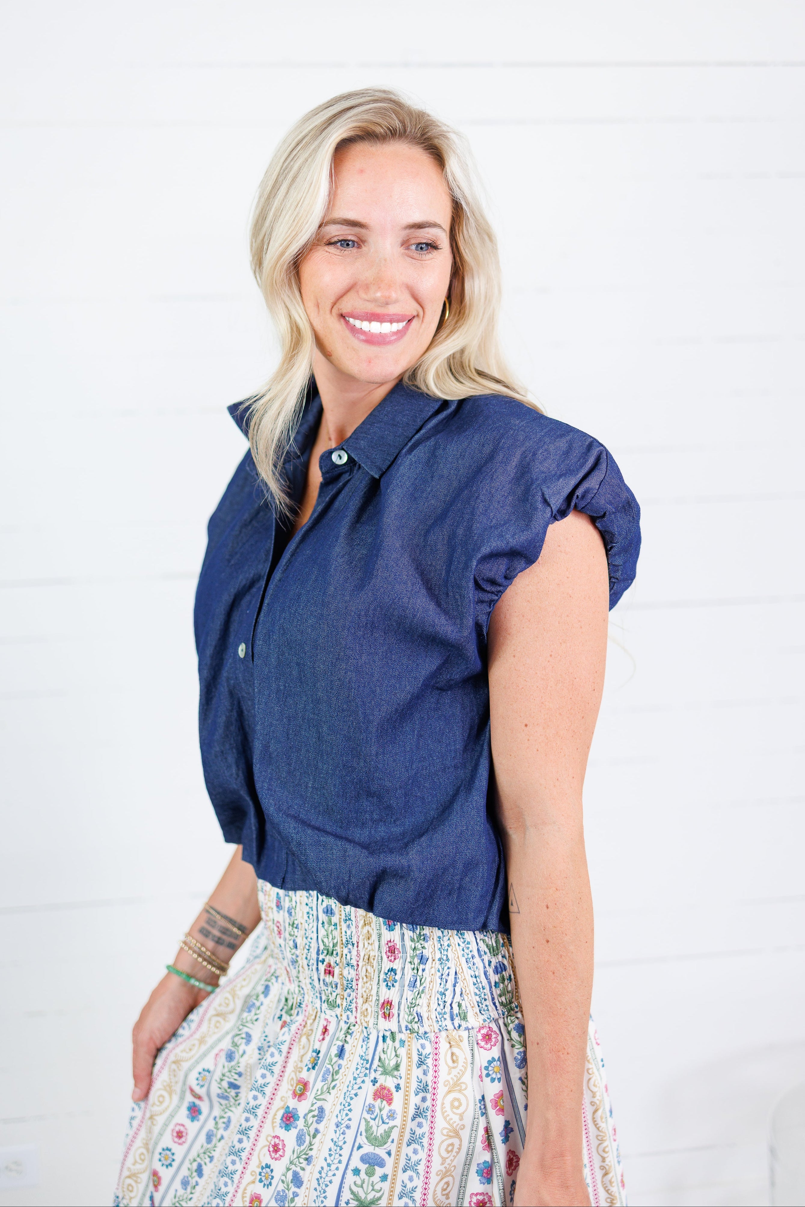 Jefferson Dark Denim Bubble Hem Top THML