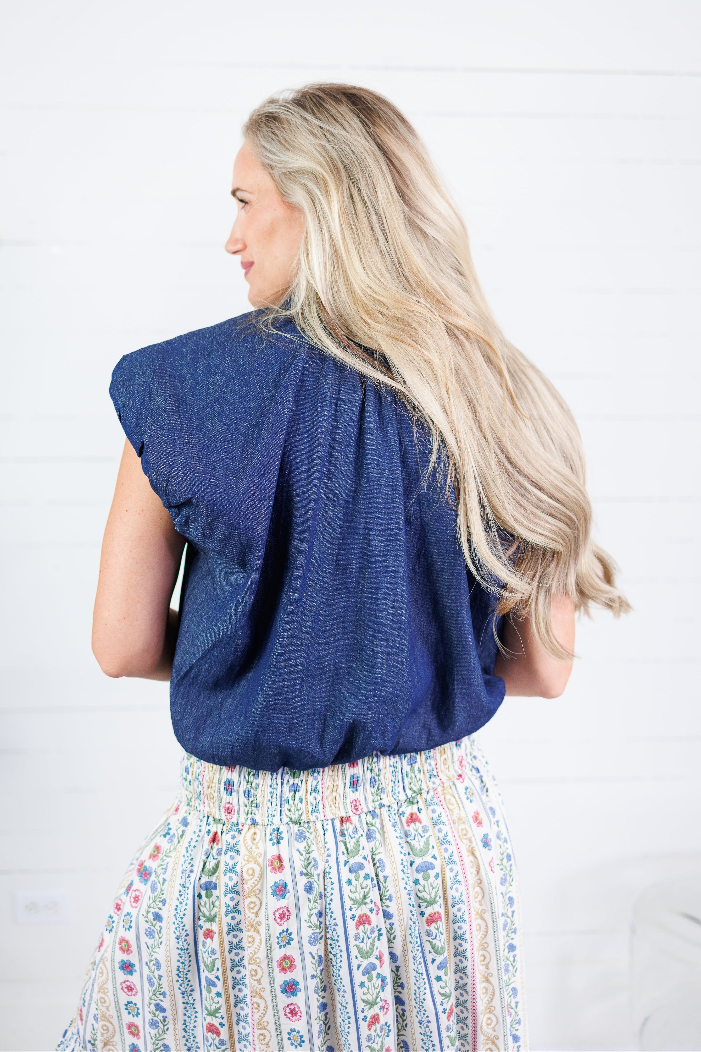 Jefferson Dark Denim Bubble Hem Top THML