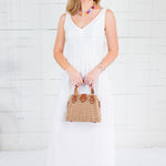 Jenna Off White Pleated Bodice Maxi Dress