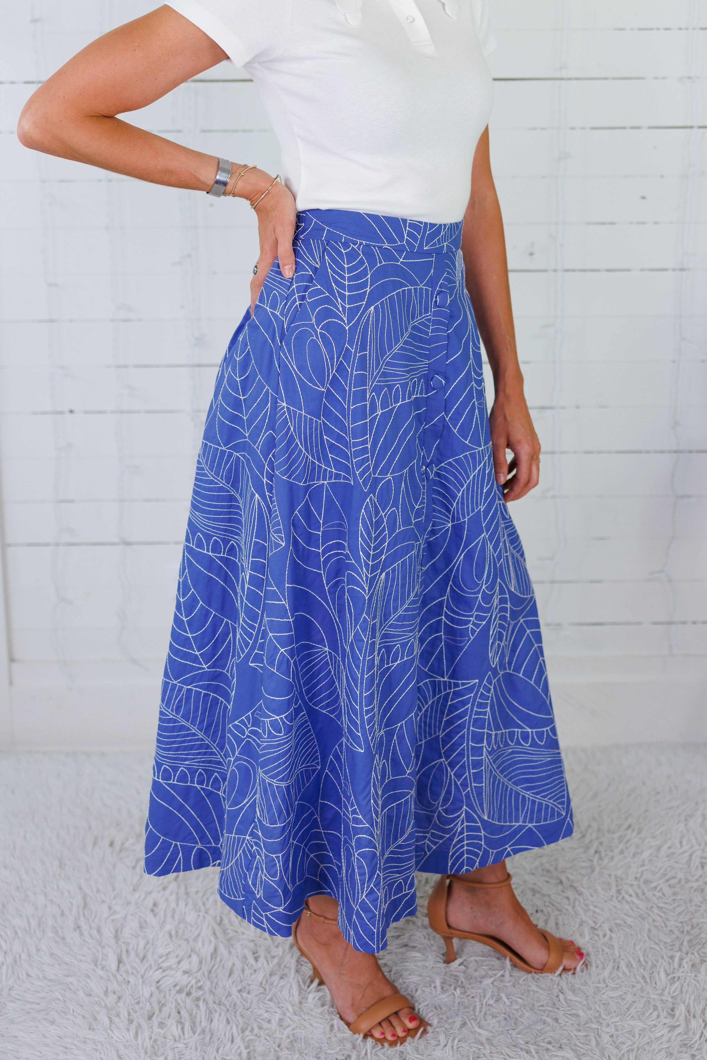 Jergen Cerulean Blue Button Front Skirt 