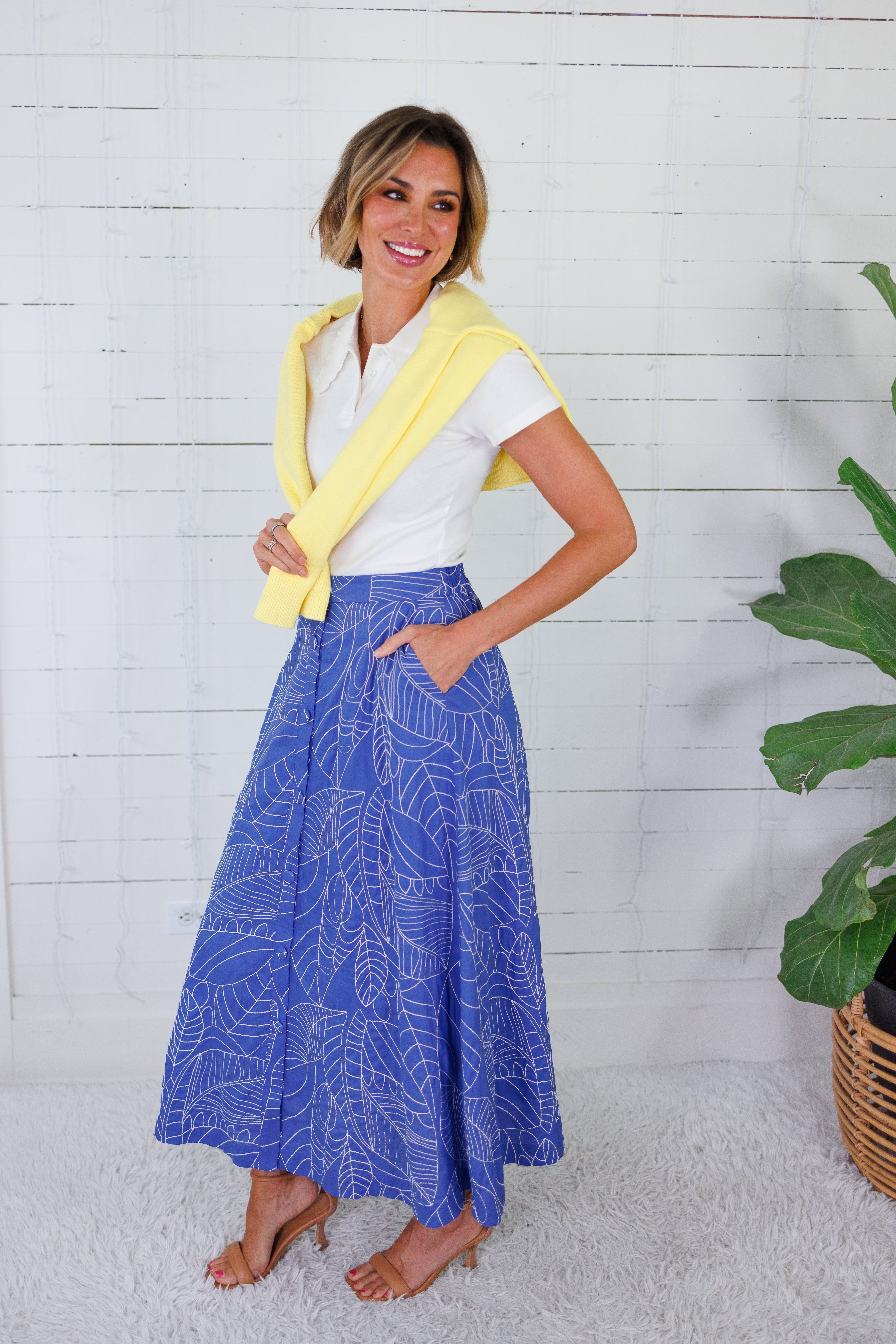 Jergen Cerulean Blue Button Front Skirt 