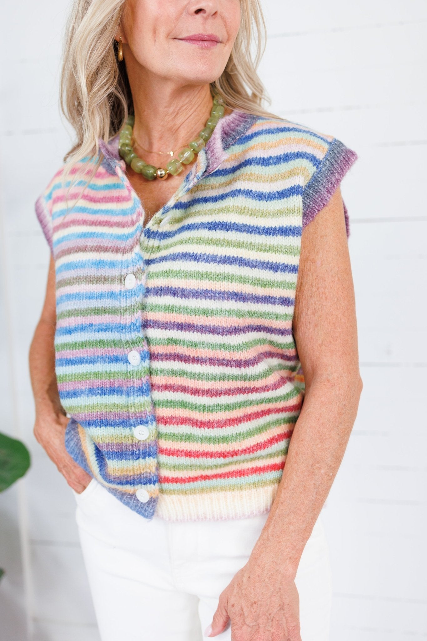 Jessi Multi Stripes Sleeveless Cardigan Wishlist