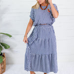 Jillian Navy Gingham Bubble Top Entro