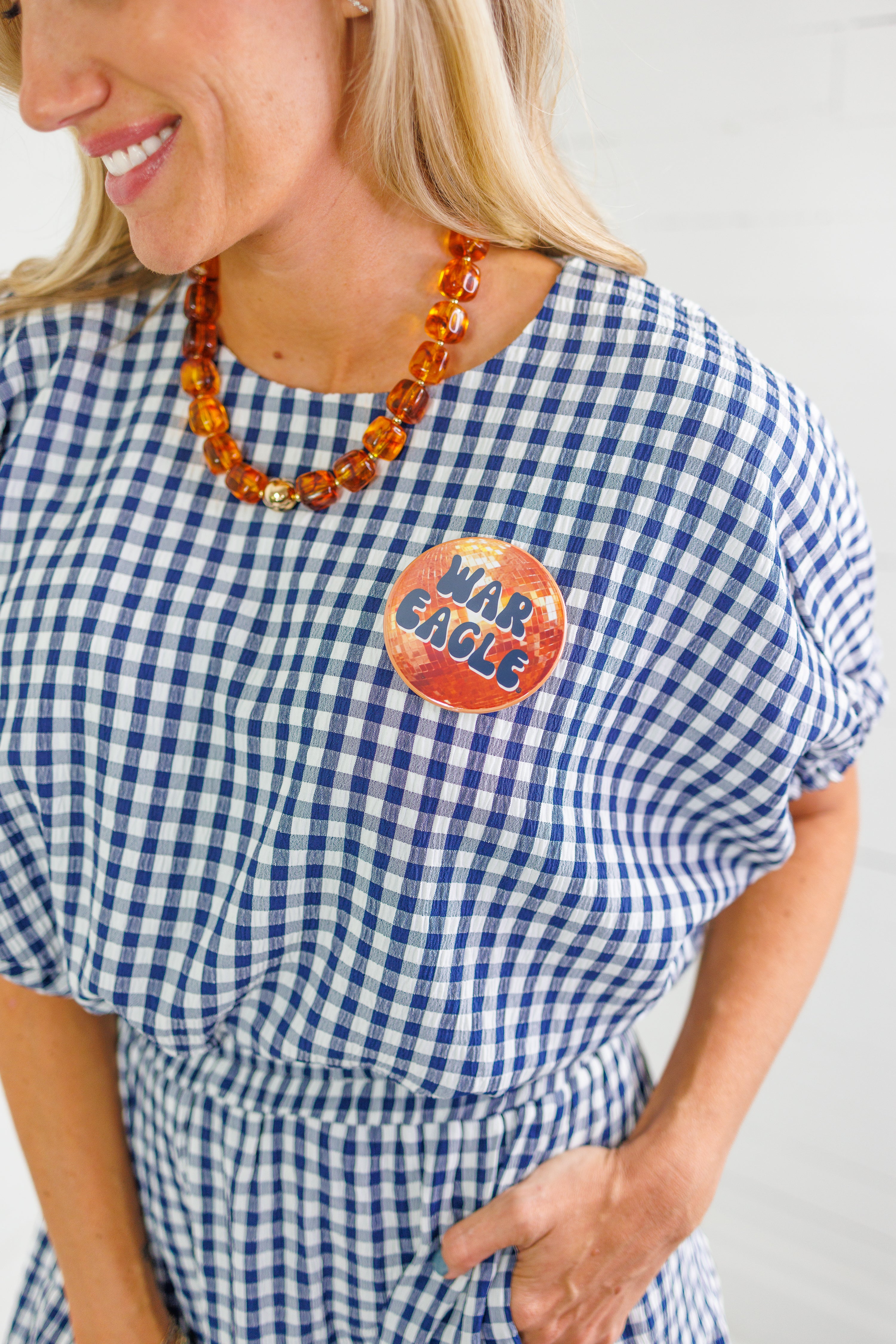 Jillian Navy Gingham Bubble Top Entro