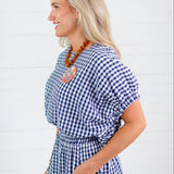 Jillian Navy Gingham Bubble Top Entro