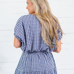 Jillian Navy Gingham Bubble Top Entro