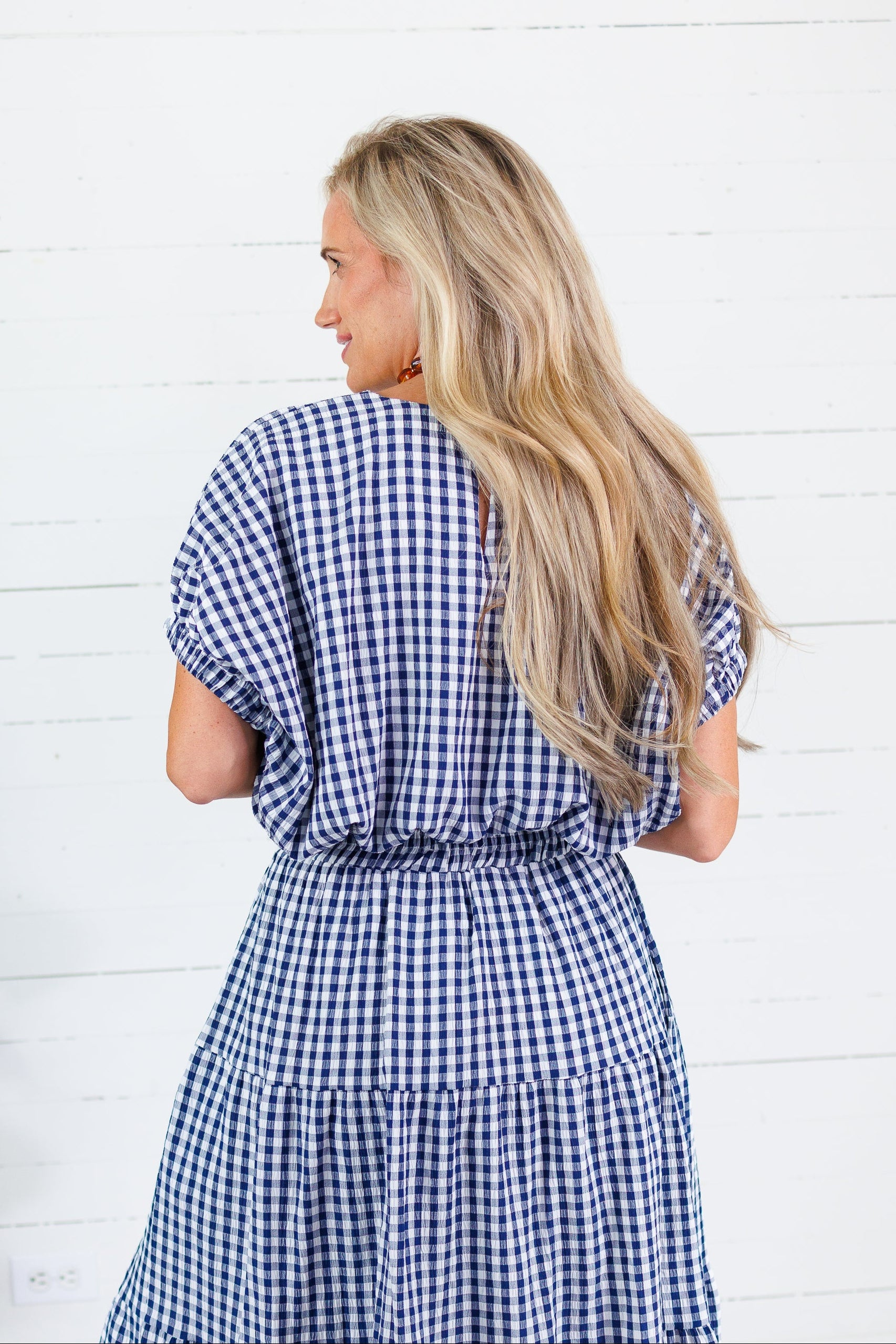 Jillian Navy Gingham Bubble Top Entro