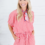 Jillian Red Gingham Bubble Top Entro