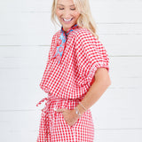 Jillian Red Gingham Bubble Top Entro