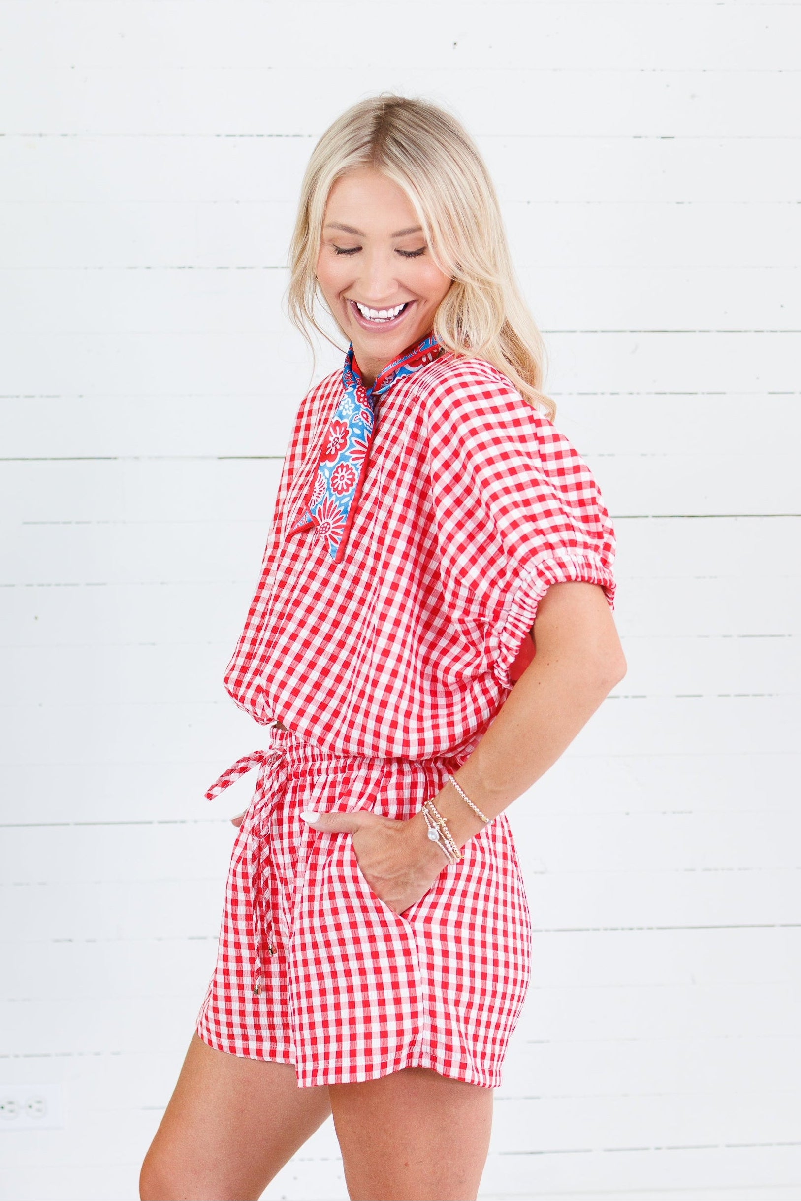 Jillian Red Gingham Bubble Top Entro