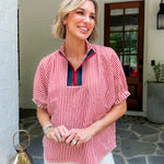 Johns Brick Split Neck Top Entro