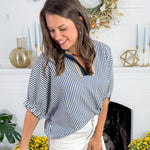 Johns Navy Split Neck Top Entro 