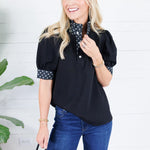 Johns Black Dotty Trim Top Entro