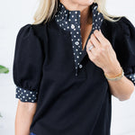 Johns Black Dotty Trim Top Entro