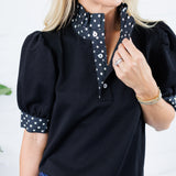 Johns Black Dotty Trim Top Entro