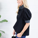 Johns Black Dotty Trim Top Entro